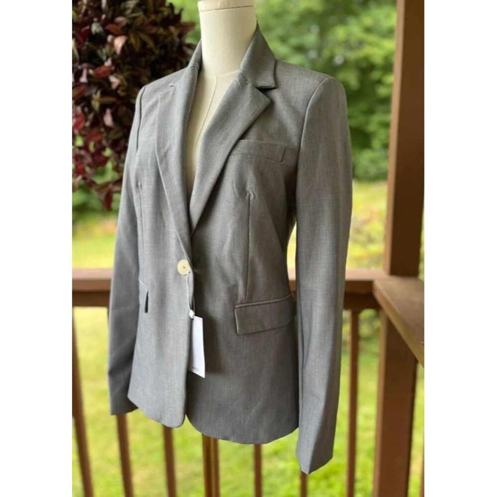 MNG Mango Gray Tailored Blazer | NWT Size 4 EUR 36 One Button Career Jacket